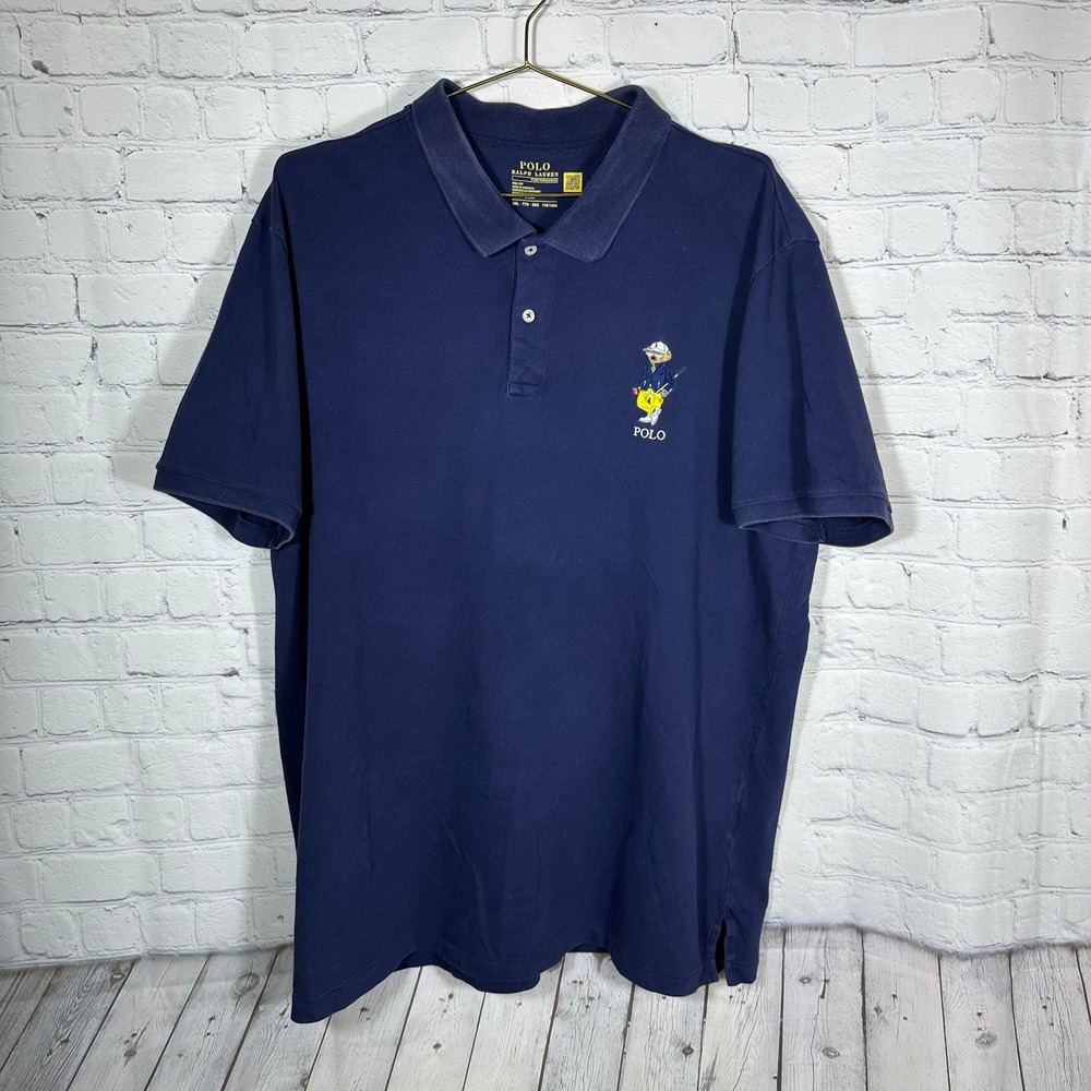 Polo Ralph Lauren Performance Polo Bear‎ Shirt Navy Blue Mens XXL Golf Bear